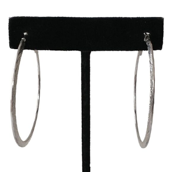 Large Hoop Earrings Bohemian Textured Vtg Silver Tone Hippie Pierced Flat Gypsy. - Picture 5 of 16